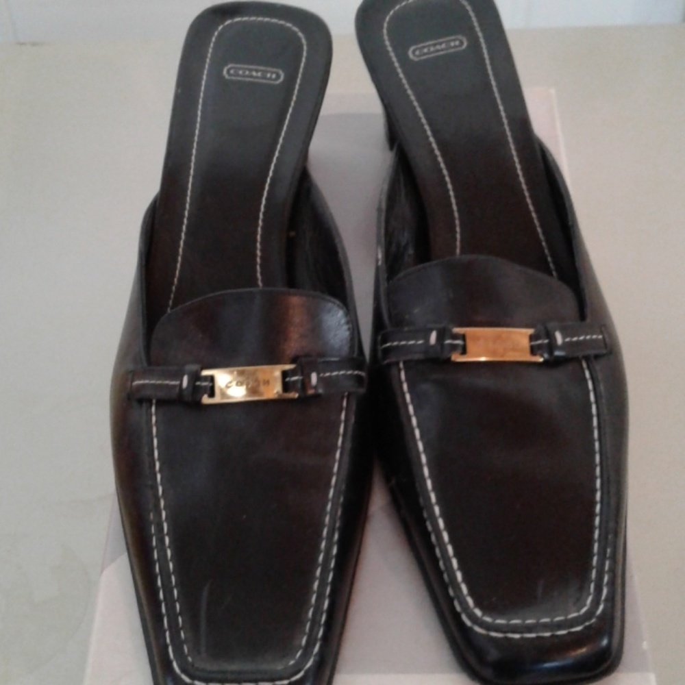 Coach black leather mule